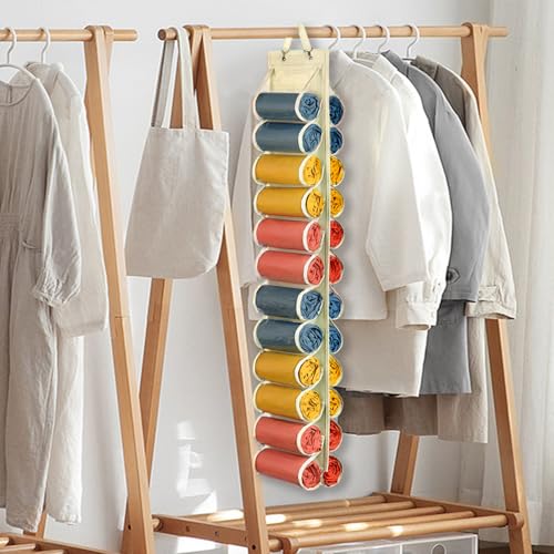 Lirex Scarf Storage Organizer with 24 Pockets, Yoga Legging Storage Organizer for Family Closet Bedroom, Cream White - color: Cream White