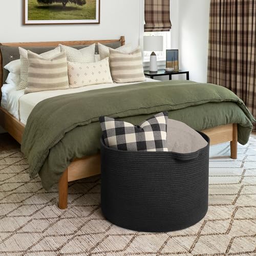 MEGASKET 115L Super Large Black Blanket Basket, 23.6"x15.7" Woven Rope Bin for Storage, Oversized Kids Dog Toy Storage Box Bins, XXXL Blanket Holder for Living Room, Jumbo Wicker Basket for Organizing - color: Black, size: 23.6"x23.6"x15.7"