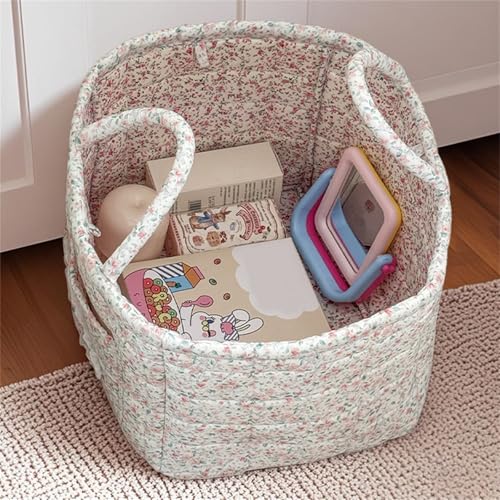 Quilted Fabric Storage Basket with Handles & Pocket, Foldable Laundry Hamper Boho Floral Print Organizer Bin for Home, Picnic, Office 12"x10"x10" (A-1) - color: A-1