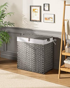 Greenstell Laundry Hamper with lid, No Install Needed, 110L Wicker Laundry Baskets Foldable 2 Removable Liner Bags, 2 Section Clothes Hamper Handwoven Rattan Laundry Basket with Handles, Gray - color: Gray, size: 110L (22.2x13.3x24.0 Inches)