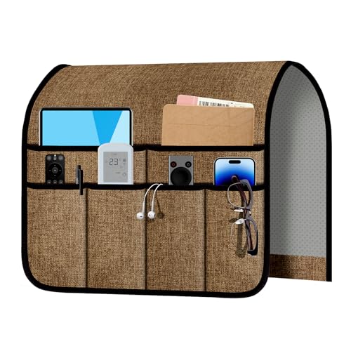 Armchair Caddy & Remote Control Holder for Couch & Recliner | Non-Slip Armrest Organizer with 6 Pockets for TV Remote, Phone, Tablet, Magazine & More, 19 x 35 Inches, Chocolate - color: 6 Pockets - Chocolate