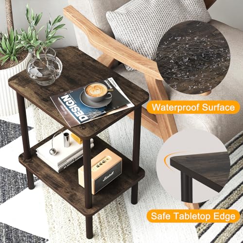 Apicizon 2 Tier End Table Set of 2, Small Side Table with Solid Wood Legs, Boho Bedside Table with Storage Shelf, Nightstand for Small Spaces, Bedroom, Living Room, Entryway, Rustic Oak - color: Dark Rustic Oak, size: 2 Set, style: 2 Tier