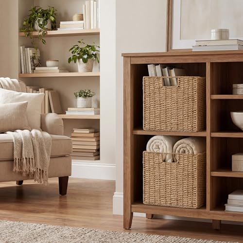 StorageWorks 13 inch Wicker Storage Baskets, Foldable Handwoven Wicker Basket for Organizing, Natural Paper Rope Square Storage Cubes, 2 Pack - color: Natural, size: 13"L x 13"W x 13"H