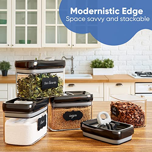 Chef's Path Airtight Food Storage Containers with Improved Lids, Set of 6, 1L Kitchen and Pantry Canisters for Coffee, Spices, and Dry Food, Includes Labels and Marker - Transparent, All Same Size - color: Pack of 6 - 1.0l