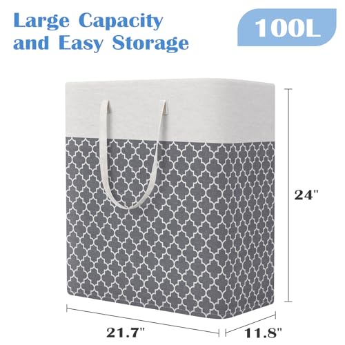 BlissTotes 3-Pack Laundry Basket, Freestanding＆Waterproof Laundry Hamper, Collapsible Tall Clothes Hamper with Easy Carry Handles for Clothes, Towels in the Family and Dorm,Clover Grey,100L - color: Clover Grey, size: 100L