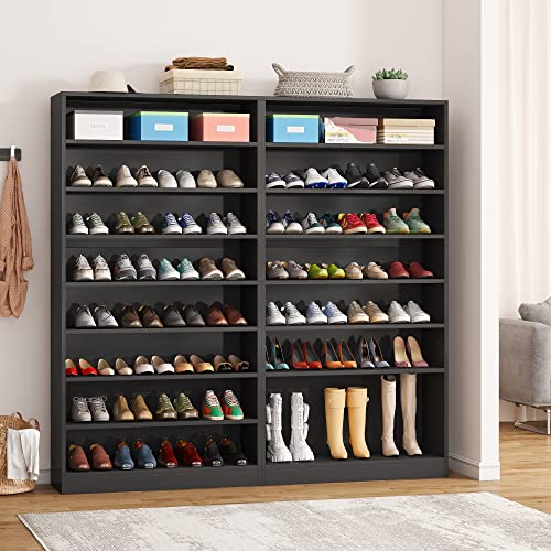 Tribesigns Tall Shoe Cabinet, 9 Tiers 40-45 Pairs Heavy Duty Wood Freestanding Shoe Storage Cabinet, 70.8'' Tall Shoe Cabinet with Open Storage for Entryway (1, Black) - color: Black