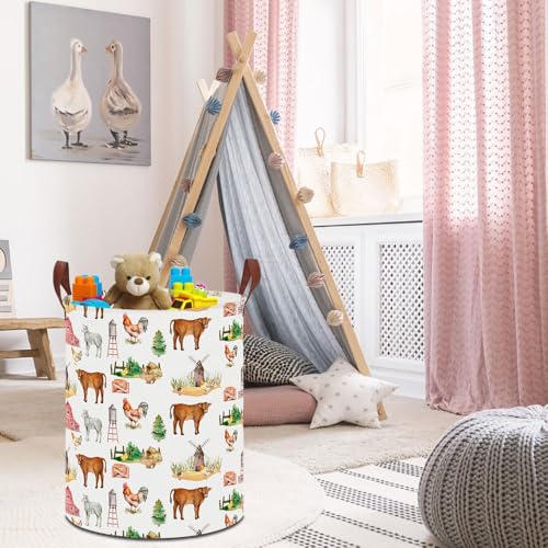 19.7" Laundry Basket,Kids Dirty Clothes Hamper,Waterproof Toys Storage Bin,Room Decor,Gift Baskets,Nursery Hamper(Farm) - color: Farm