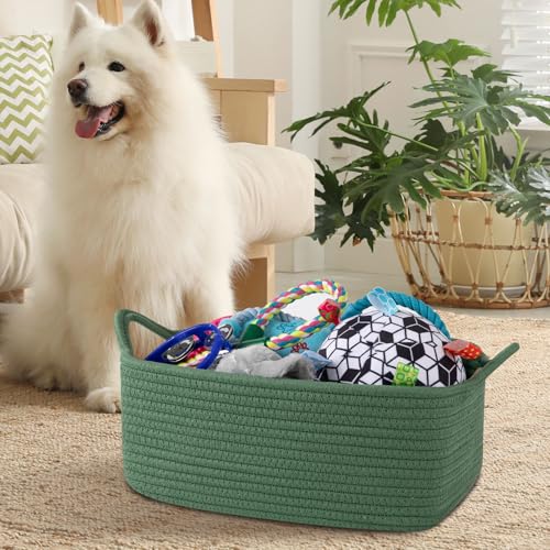 OIAHOMY Woven Basket, Gift Basket Empty with Gift Bags and Ribbons, Rope Baskets for Baby Showers, Storage Baskets with Handles for Nursery, Pet Toy Organizer - Olive Green - color: Olive Green, size: Medium: 13.5L*10W*6H