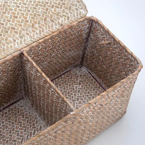 Seagrass Storage Basket for Bathroom - Wicker Toilet Tank Basket with Lid - Woven Storage Box for Organizing (Whitewash, 16.5" x 5.5" x 5.5") - color: Whitewash, size: 16.5" x 5.5" x 5.5"