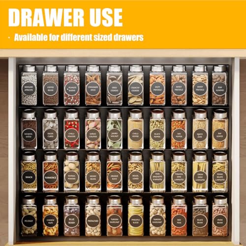Famhap Spice Drawer Organizer, 8 Tier Expandable from 11.7" to 23.2" Seasoning Rack Tray Insert for Kitchen Drawers, Spice Rack Tray for Drawer/Countertop (Black) - color: Black, size: 8pcs