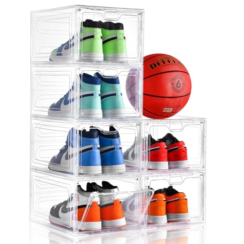INSTY 6 Pack Large Shoe Storage Box, Clear Shoe Storage Organizer with Magnetic Door, Stackable,Shoe Containers For Display Sneakers, Easy Assembly, Fit up to US Size 12, Clear - color: Clear, size: 6