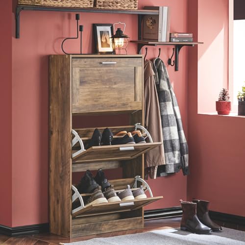 Haotian Shoe Cabinet Storage for Entryway, Narrow Shoe Cabinet with Three Flip Drawers to Save Space, Shoe Rack Cabinet for Front Door Entrance Hallway (Brown) - color: Natural, size: 3-drawers