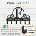 Metal Letter F Key Holder for Wall, Decorative Metal Key Holder Wall Mount, Key Hooks Coat Rack Monogram Wall Decor, Perfect for Bathroom, Living Room, Kitchen, Anniversary Housewarming Gift - style: F
