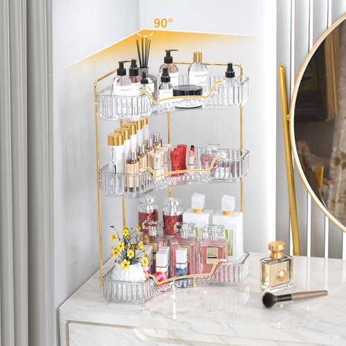 GTI 3-Tier Corner Bathroom Counter Organizer, Large Capacity Makeup Organizer Countertop, Perfume Cosmetics Skincare Vanity Organizers, Exquisite Countertop Storage for Women (Clear) - color: Clear, size: 10" x 10" x 17.5"