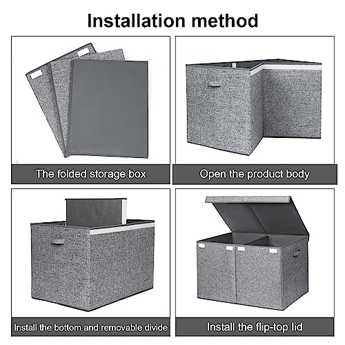122L Large Toy Chest Box with Lid, Foldable Toy Storage Organizer Bin Boxes with Removable Divider for Kids, Boys, Girls, Nursery, Playroom, 26"x17" x17"(Linen Gray) - color: Extra Large Grey