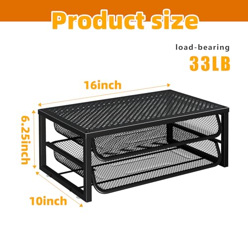 Ekisemio 2-Pack 2-Tier Monitor Stand Riser with Drawer, Metal Computer Desk Organizer for Home Office, Black