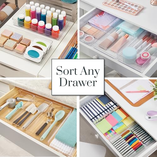 STORi SimpleSort 3-Piece Stackable Clear Drawer Organizer Set | 12" x 6" x 2" Rectangle Trays | Wide Makeup Vanity Storage Bins and Office Desk Drawer Dividers | Made in USA - size: 12x6x2"