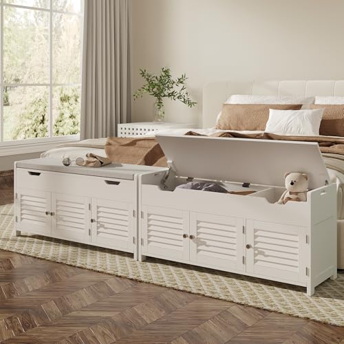 ChooChoo 41.3" Shoe Storage Bench with Lift Top Storage, Entryway Bench with Cushioned Seat, Adjustable Shelf, Shoe Cabinet with Hidden Space, for Entryway, Bedroom, Living Room, White - color: White, size: 13.78"D x 41.34"W x 19.69"H