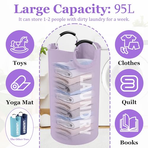 95L 3Pack Large Laundry Hamper, Foldable Laundry Basket with Handles, Dirty Clothes Basket in 600D Oxford Fabric, Clothes Hampers for Bedroom, Living Room, Bathroom, Purple + Navy Blue + Blue - color: Purple + Navy Blue + Blue, size: L-95L