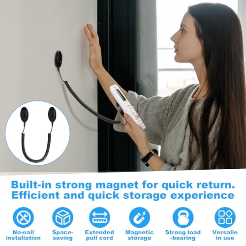 4 Pack 43 Inch Magnetic Remotes Control Holder with Spring Ropes Retractable Cord Remote Holder Wall Mount Anti-Loss Remote Control Leash Wall Mount for Projector TV Fan Couch, Bedside Table - size: 43 Inch