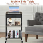 Tall Side Table with Drawer and Shelves, Narrow End Table with Optional Wheels, 4-Tier Small Side Table, 30" High for Living Room, Bedroom, Bathroom, Black & Grey - color: Black With Grey