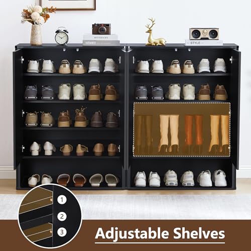 Shoe Cabinet, 5 Tier Wooden Shoe Storage Organizer Cabinet with Adjustable Shelves, Shoes Rack Accent Cabinet for Entryway Hallway Living Room, Black - color: Black