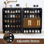 Shoe Cabinet, 5 Tier Wooden Shoe Storage Organizer Cabinet with Adjustable Shelves, Shoes Rack Accent Cabinet for Entryway Hallway Living Room, Black - color: Black