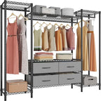 VIPEK V20 Wire Garment Rack Heavy Duty Clothes Rack, Metal Clothing Rack with 6 Shelves, 3 Hang Rods & 4 Fabric Drawers, Compact Wardrobe Closet, 56.7" L x 14.6" W x 70.9" H, Black - color: Black, style: V20