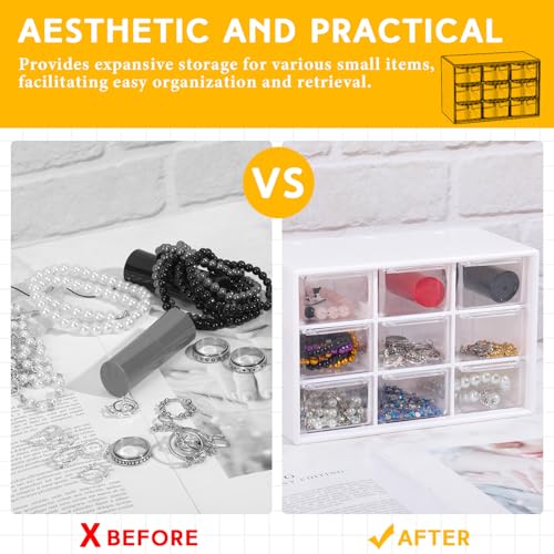 Wenqik 2 Pcs Mini Storage Drawers Teacher Toolbox Organizer with 9 Clear Drawers Small Plastic Desktop Teacher Desk Craft Organizer for Classroom Office 7" x 3. 9" x 4. 7"(White) - color: White