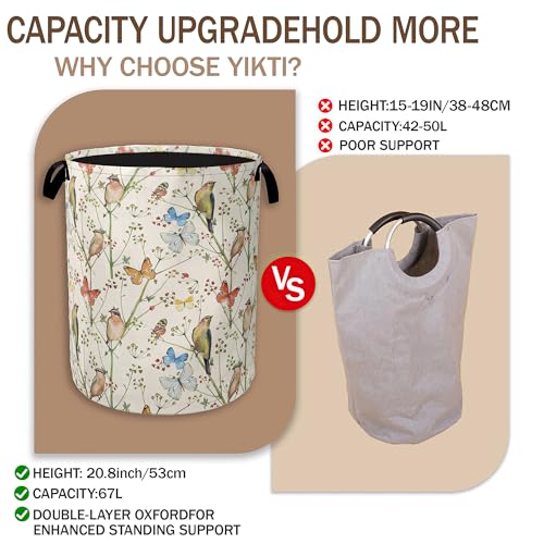 Laundry Hamper,Watercolor Bird Laundry Basket,Spring Flower Butterfly Portable Collapsible Laundry Room Organization Storage for Dorm Room,Nursery,Bathroom,Bedroom,16x20 Inch - color: Watercolor Bird