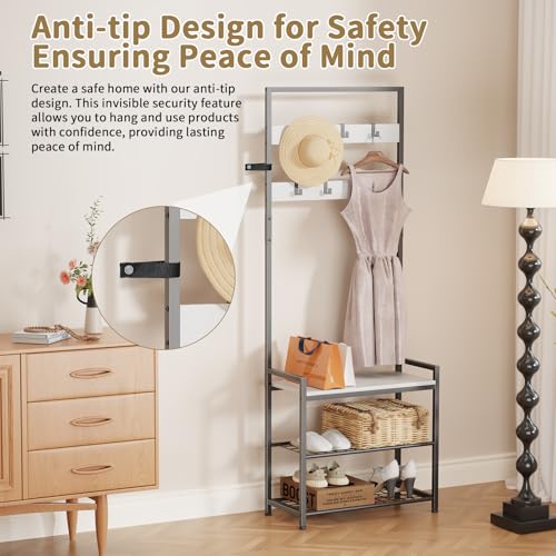 Hall Tree with Shoe Storage Bench - Entryway Bench with Coat Rack and Hooks - 3-in-1 Small Hall Tree for Entry Way, Entrance, Hallway, Doorway, Front Door, Mudroom, Small Space - Rustic Brown - color: Rustic Brown 1
