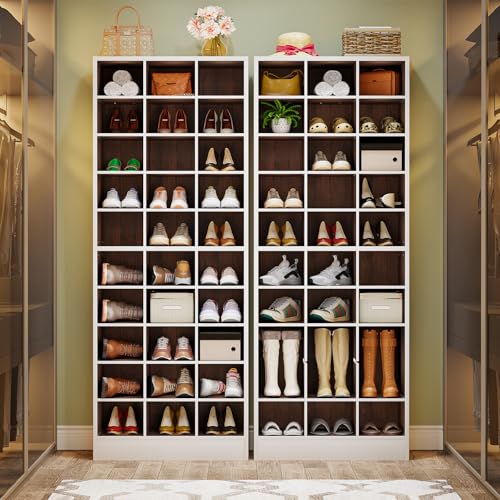 Tribesigns 10-Tier Shoe Storage Cabinet, White and Brown Wooden Shoe Rack with 30 Cubbies, Freestanding Tall Entryway Shoe Organizer for Closet, Entryway, Living Room - color: White & Brown
