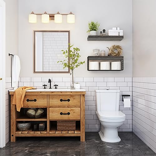 QEEIG Bathroom Shelves Over Toilet - Wall Mounted Floating Shelves Toilet Paper Storage Small Farmhouse Decor Shelf 16 inch Set of 2, Grey (019-GY2) - color: D. Grey, size: 2pcs