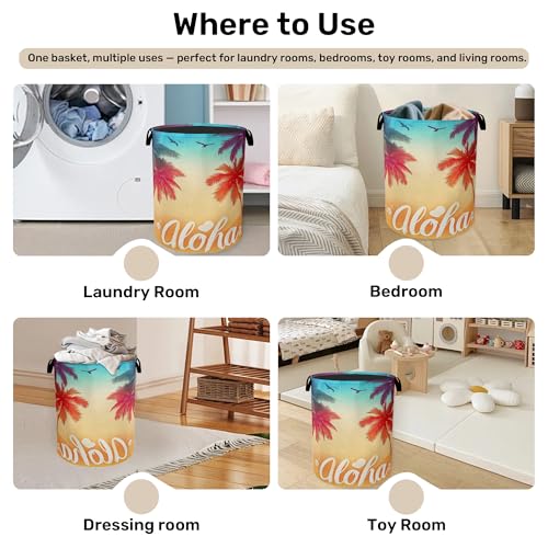 Hawaiian Sunset Foldable Canvas Laundry Basket with Handles - Storage Organizer, Heavy Duty for Home，Bedroom, Dorm, Bathroom - color: Hawaiian Sunset