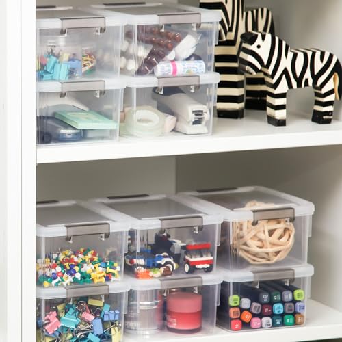 Anywish Small Storage Bins with Lids 3.2 QT Plastic Storage Containers for Organizing Stackable Clear Storage Boxes,Clear White(6 Packs)