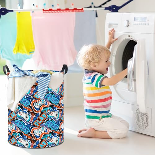 19.7" Laundry Basket,Dirty Clothes Hamper,Waterproof Storage Bin,Room Decor,Gift Baskets,Nursery Hamper(Game) - color: Game