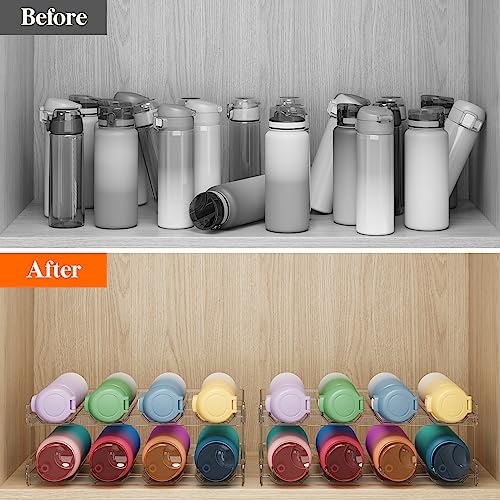 Lifewit Stackable Water Bottle Organizer for Cabinet, Plastic Bottle Holder Fits Bottles/Tumblers up to 3.8" Diameter for Pantry/Countertop, 2 Tier Holds 8 Bottles 38 x 20 x 15 cm/15 x 8 x 5.7" - size: 2 Tier-8 Bottle