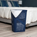 Mind Reader Slim Laundry Hamper with Lid, 60L Clothes Basket, Ventilated Plastic, Navy - color: Navy, size: Single