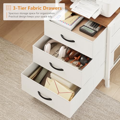 YOMILUVE L Shaped Desk with Hutch, Reversible Computer Desk with Drawers and Bookshelf, Home Office Desks with Storage Shelves for Bedroom Home Office, Brown and White - color: Brown and White