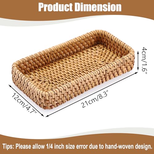 BTSKY Small Remote Basket for Coffee Table Entryway Living Room Rattan Serving Tray 8.3” x 4.7” Handwoven Wicker Baskets Decorative Tray for Wallet Remote Control Trinkets Rings Cosmetics Crackers - color: Natural, size: 8.3 x 4.7 x 1.6 inches