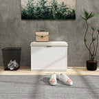 HOMCOM Narrow Shoe Bench with Padded Cushion, Shoe Cabinet with Flip-Drawer and Adjustable Shelf, Small Entryway Bench Holds up to 265lb, 24.4x10.2x18.7 Inches, White - color: White, size: 24.4" x 10.2" x 18.7"