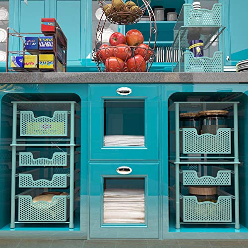 Simple Houseware Stackable Under Sink Cabinet Sliding Basket Organizer Drawer, Turquoise - color: Turquoise