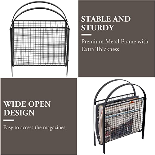 MyGift Mid-Century Design Magazine Rack, Matte Black Tone Metal Mesh Freestanding Magazine Organizer Holder Sling - color: Black