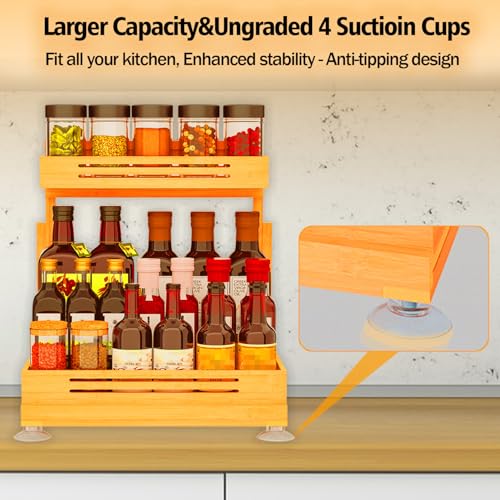 Under Sink Organizer, Premium Bamboo Wood Pull Out Cabinet Organizer, 2 Tier Slide Out Sink Shelf Cabinet Storage Shelves, Under Sink Storage for Kitchen Bathroom Cabinet - color: Beige