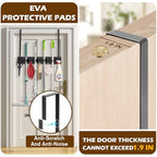 Mop and Broom Holder Over the Door, Wood Broom Hanger, Broom and Mop Organizer with 4 Slots and 7 Hooks, Drilling-Free Mop and Broom Holder for Garage, Laundry Room, Broom Hanger and Storage Tool