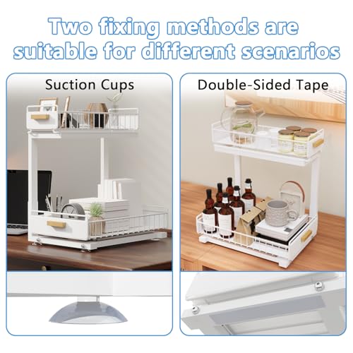 Under Sink Organizer Kitchen - Upgraded Professional Rails, 2 Tier Dual Pull Out Cabinet Storage, Height Adjustable Under Sink Storage, Metal Sliding Drawer for Kitchen & Bathroom, White, 2 Pack - color: White-2 Pack, size: Double Layer