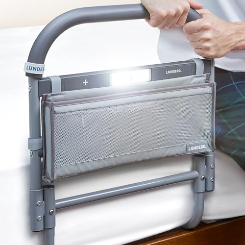 Lunderg Large Bed Assist Rail for Seniors with Motion-Activated Light & Storage Pocket - Easy to Install Bed Rails for Elderly Adults Safety & Post-Surgery - Helps Reduce Falls & Support Independence - size: 17.5"