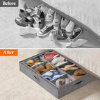 Lifewit Under Bed Shoe Storage Organizer Fits 8 Pair Sneakers, 4.3 Inches Tall Sturdy Structure Ultra Thick Fabic Sneaker Storage, Foldable Underbed Shoe Boxes for Heels, Boots, Sports Shoes 3 Pack - size: 50L
