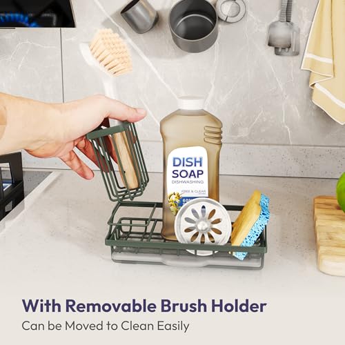 SWTYMIKI Sink Caddy Sponge Holder - Kitchen Sink Organizer with High Brush Holder for Countertop to Hold Dish Soaps and Sponges, Stainless Steel, Green - color: Green, size: Medium