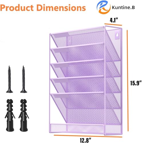 Kuntine.B 6-Tier Wall File Organizer Hanging File Organizer Cubicle Organizer Wall File Holder for Office Home (Purple, 6 Tier) - color: Purple, size: 6 Tier & No Hangers